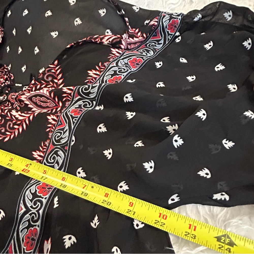 Fever Boho Top Wide Width Sleeves Colorful Simple Pattern V-Neck Ties Size XL - Picture 11 of 12